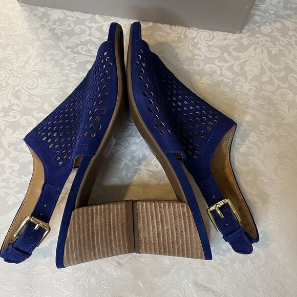 Franco Sarto Navy Blue Leather Suede Block Heel Sandals Size 10 NEW - Picture 3 of 7